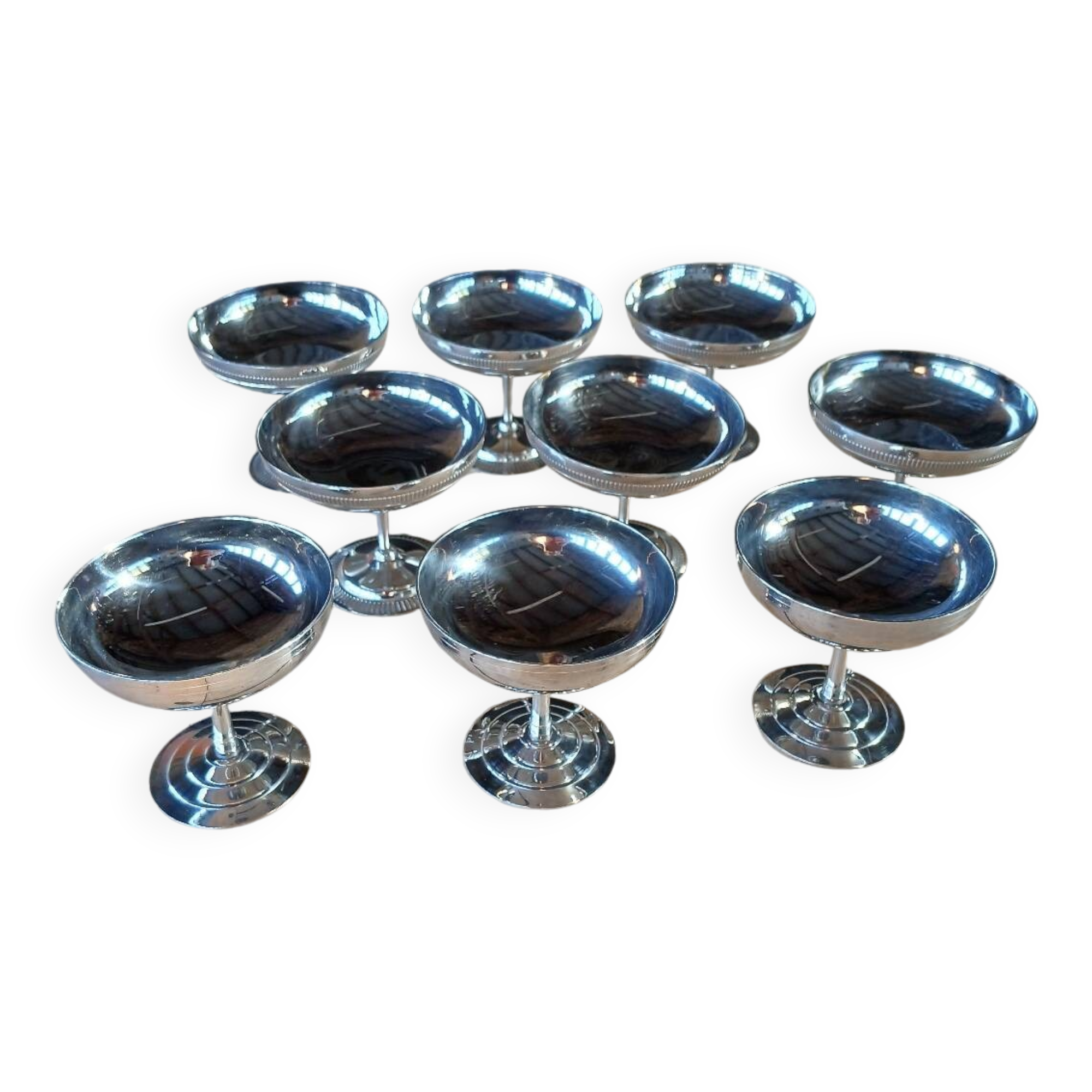 9 antique stainless steel ice cream cups