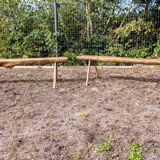 Pair of brutalist wooden benches – 70s design style