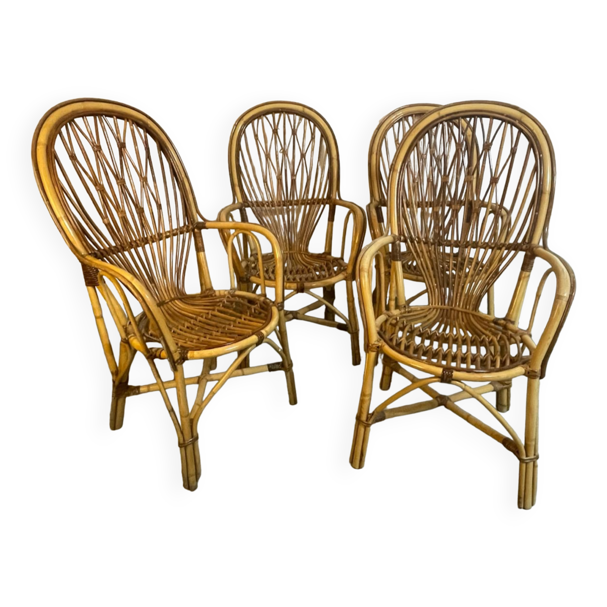 Set of 4 rattan armchairs from the 60s Italian