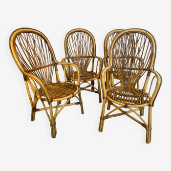 Set of 4 rattan armchairs from the 60s Italian