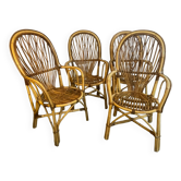 Set de 4 fauteuils en rotin des années 60 Italien