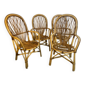 Set of 4 rattan armchairs from the 60s Italian