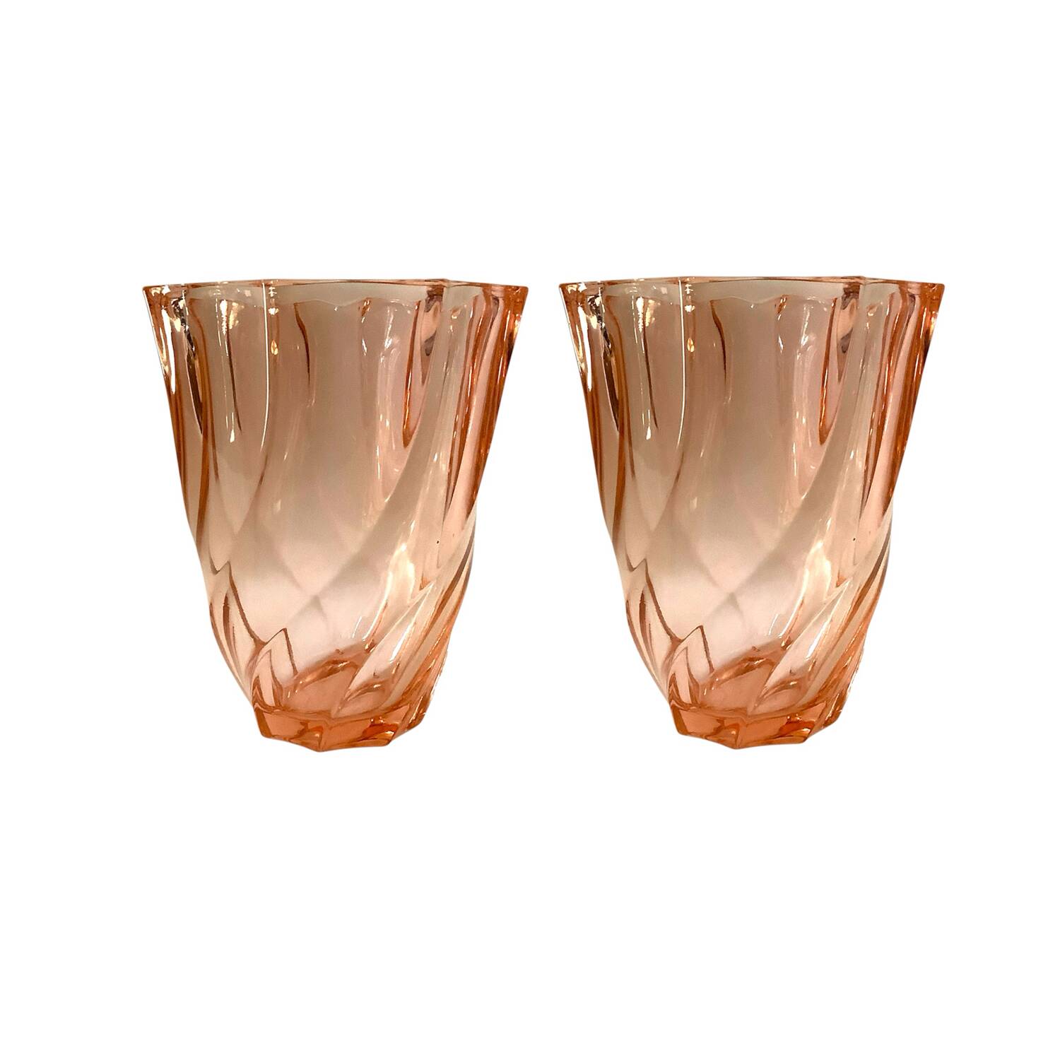 Pair of Rosaline Twisted Glass Vases – Vintage 1970s