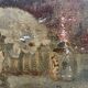 Small old signed painting, scene of cats, oil on panel, 1900