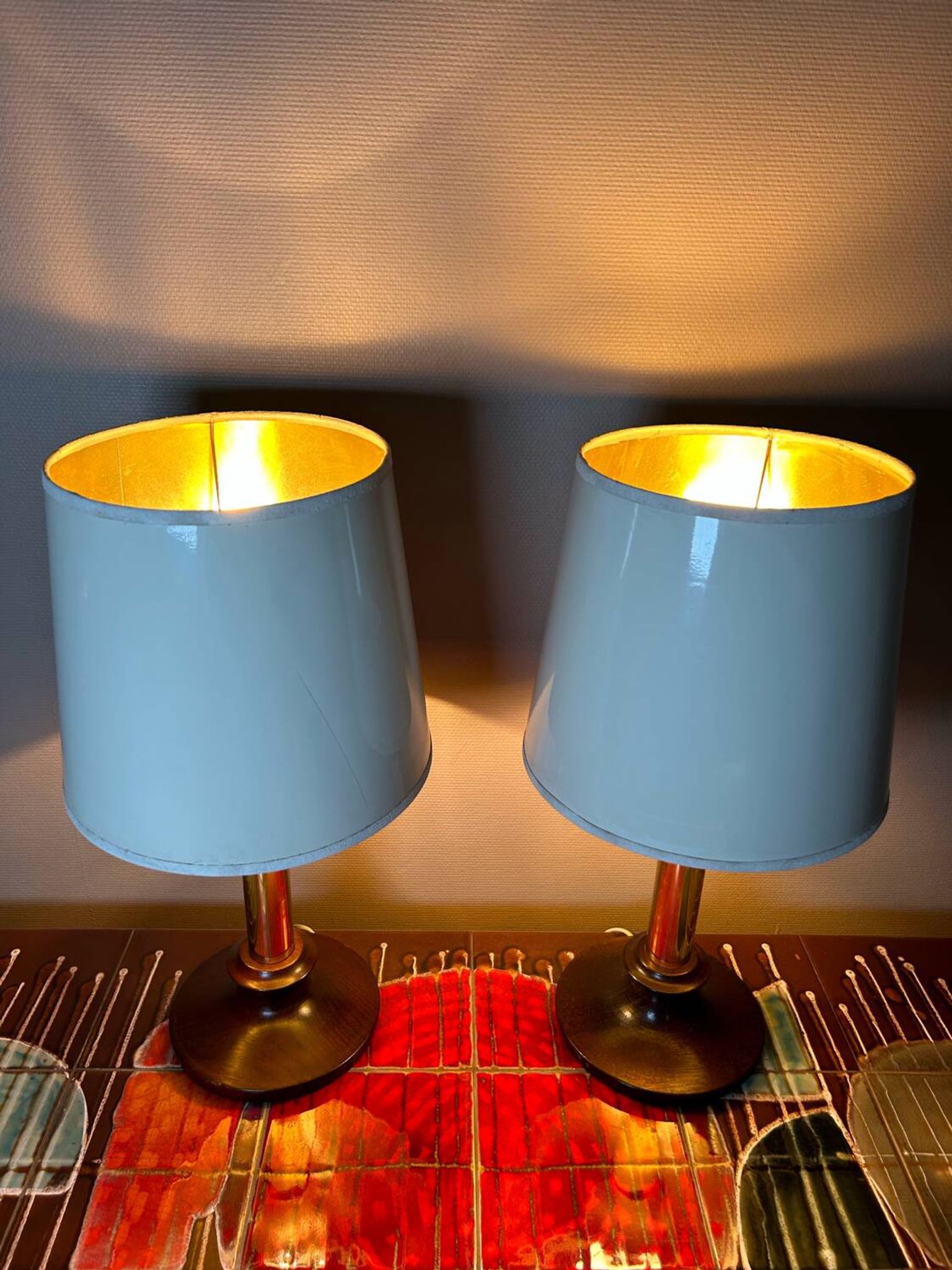 Lampes années 70 bois métal vinyle (X2)
