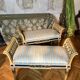 Set of Louis XVI Parcel Gilt Benches in Cream and Blue Lacquer