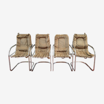 Ensemble de 6 chaises vintage en chrome, Italie 1970Pays-Bas