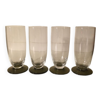 Set of 4 translucent champagne glasses and art deco smoked olive green feet