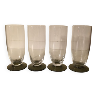 Lot de 4 coupes à champagne translucides et pieds vert olive fumé art déco