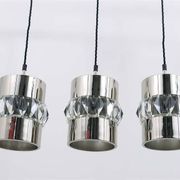 Three Bakalowits pendant lamps in nickel, brass, and faceted crystal, Austria, 1950s.