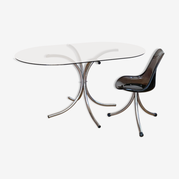 Table à manger chrome et verre fumé
