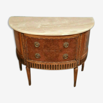 Commode sauteuse Louis XVI Demie lune en loupe d'orme et noyer vers 1900