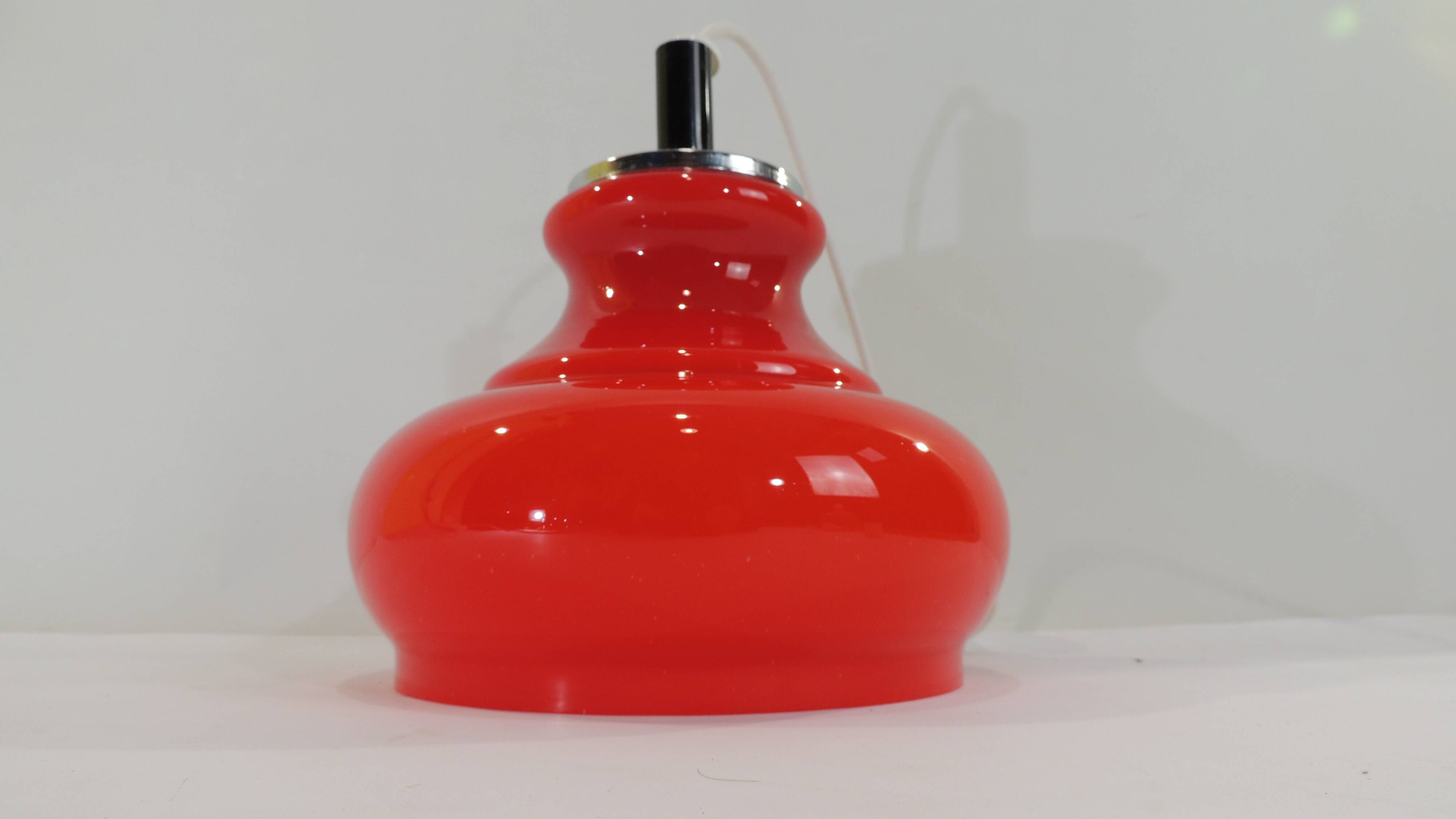 Red opaline pendant light / space age / vintage