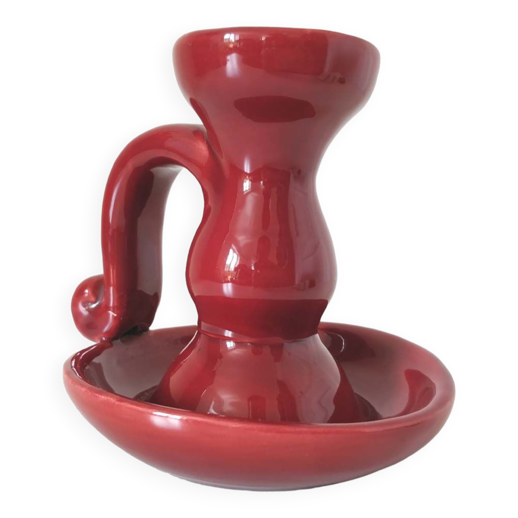 Red Art Deco ceramic candle holder