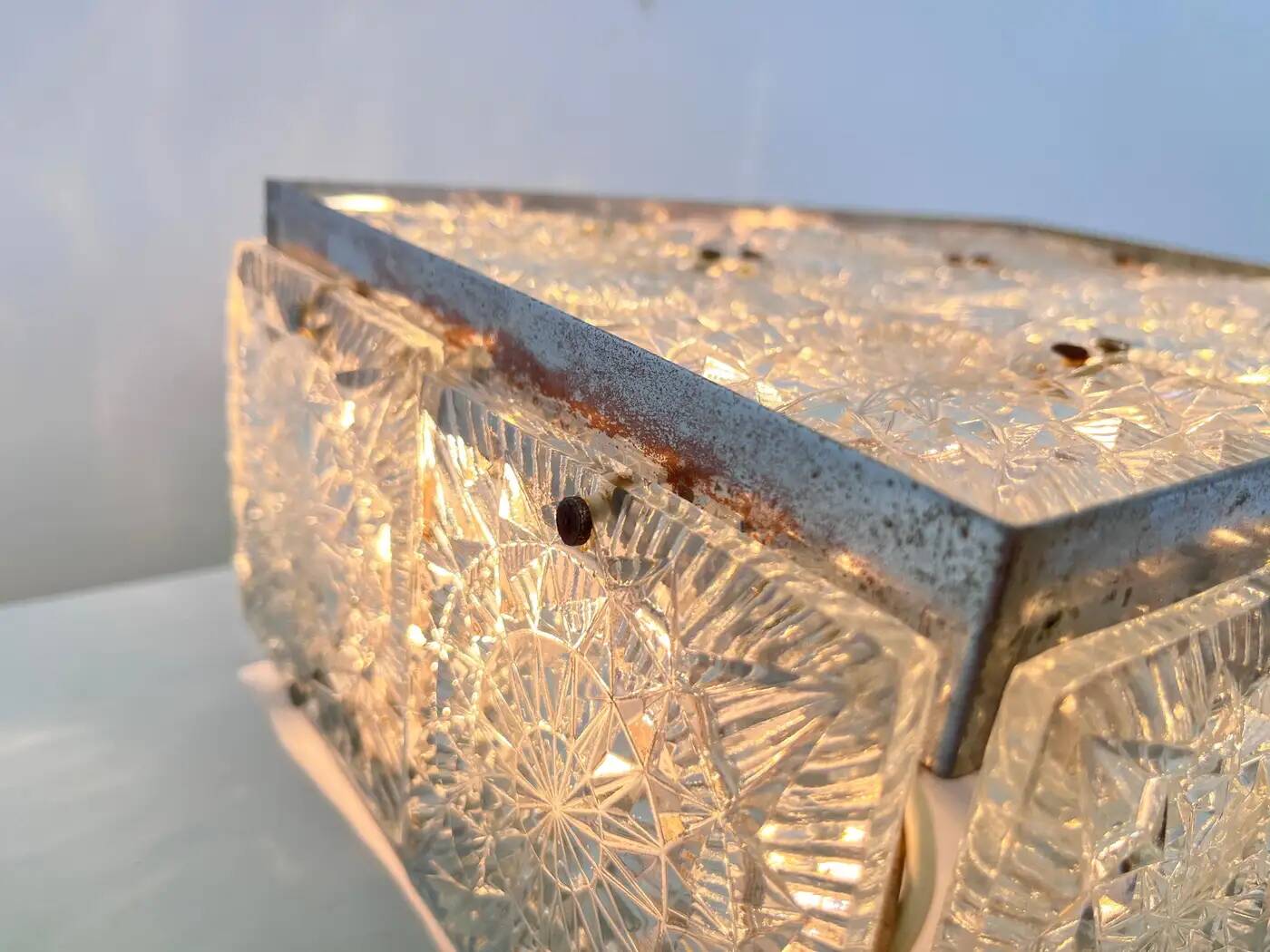 Rare glass flush mount by Kamenicky Senov, 1970s / Czechoslovakia