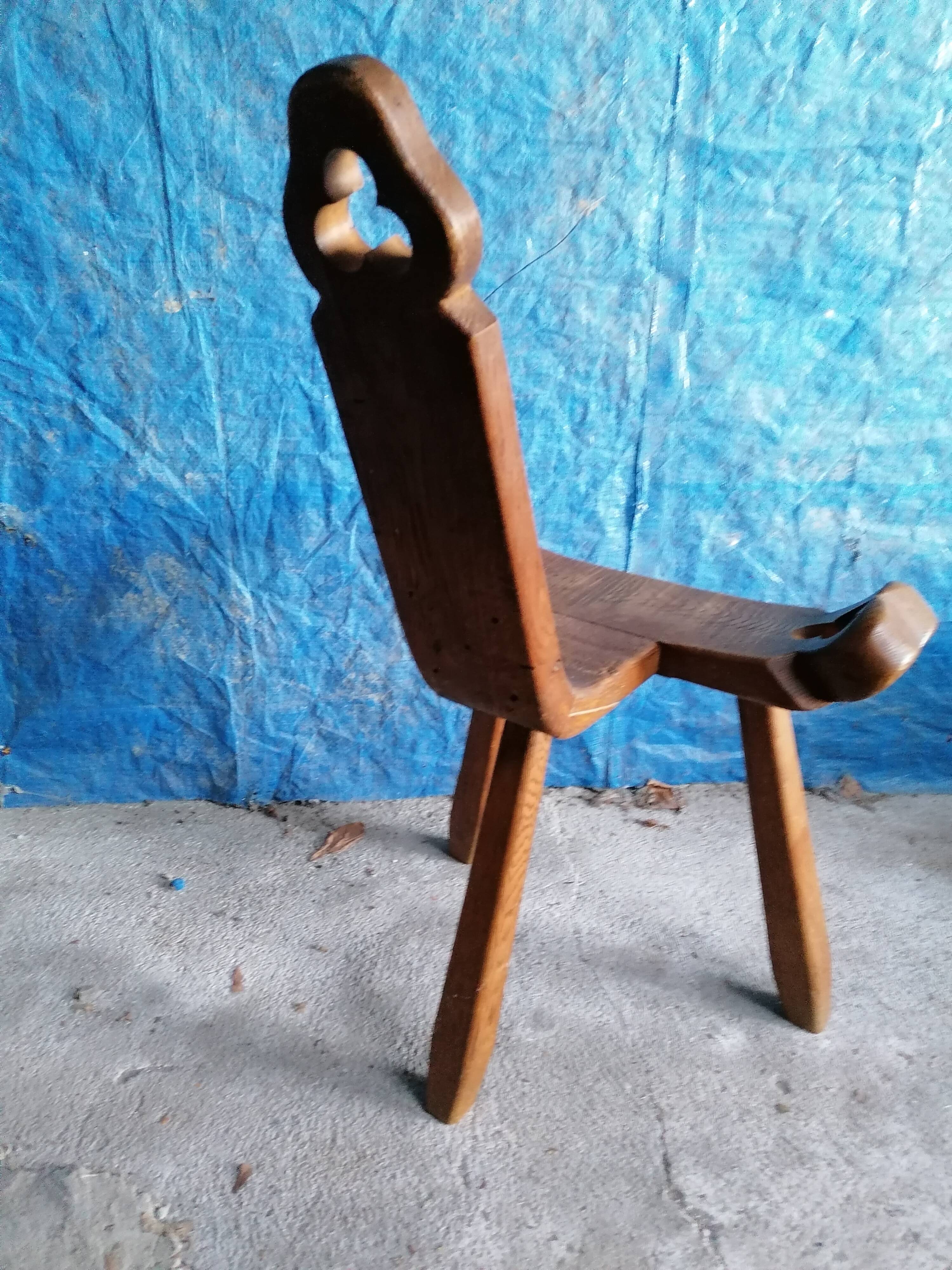 Tripod wooden stool with brutalistic vintage brutalism