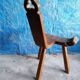 Tripod wooden stool with brutalistic vintage brutalism