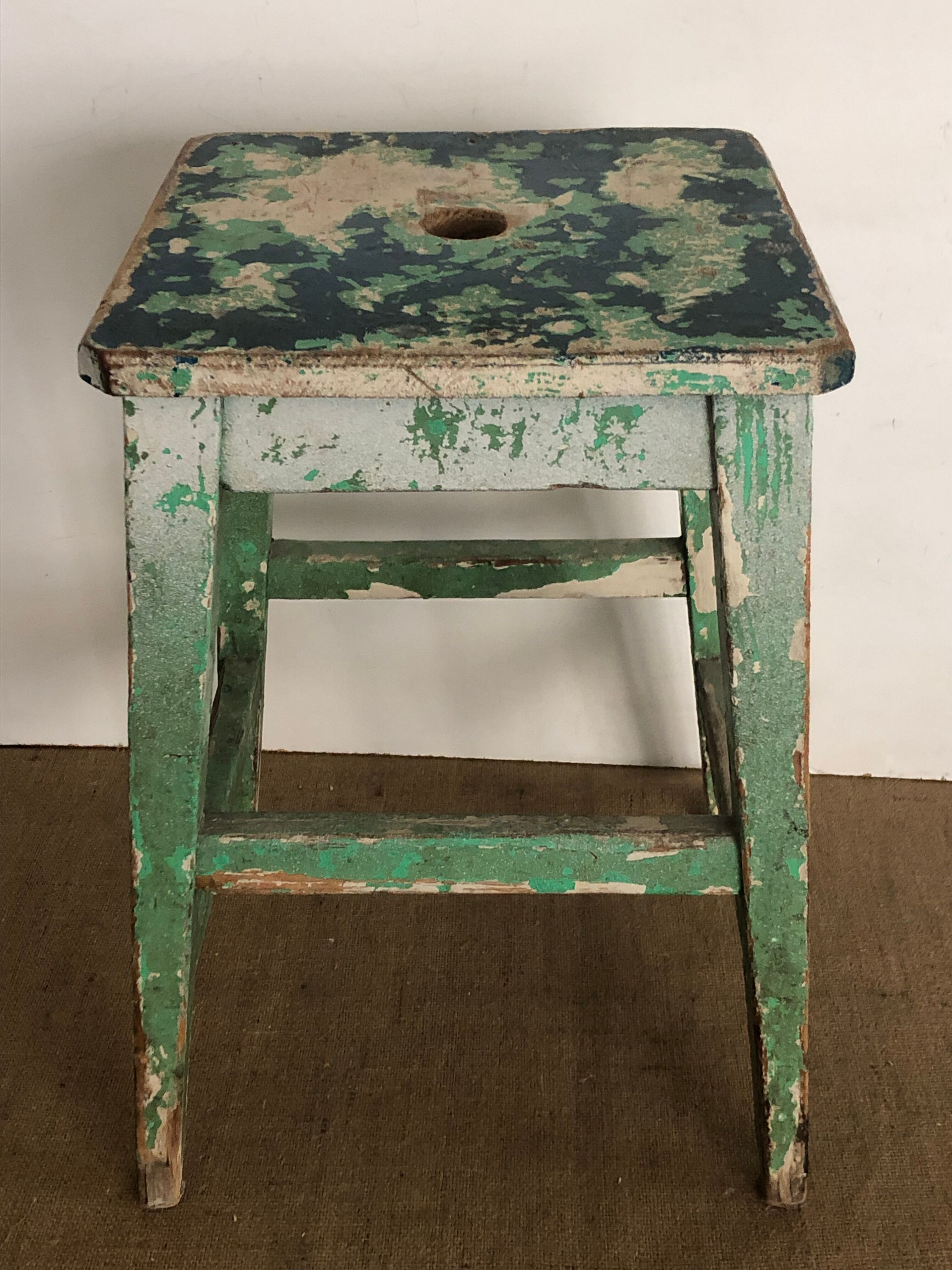 Old stool, green, wabi-sabi