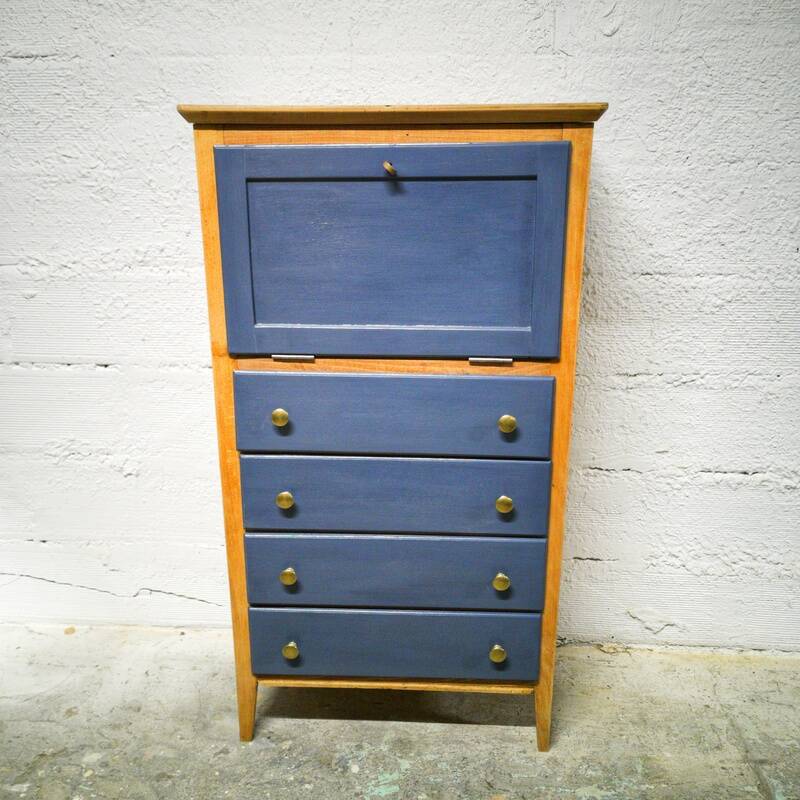 Vintage blue secretary and raw wood