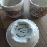 Set of 3 vintage Pillivuyt cups with floral pattern