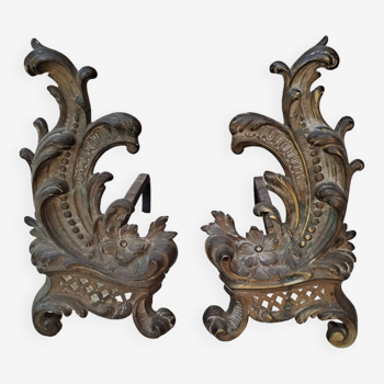 Rocaille style bronze andirons