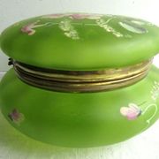 Candy box or jewelry box, Enamelled Art Nouveau glass Legras: Pink flowers