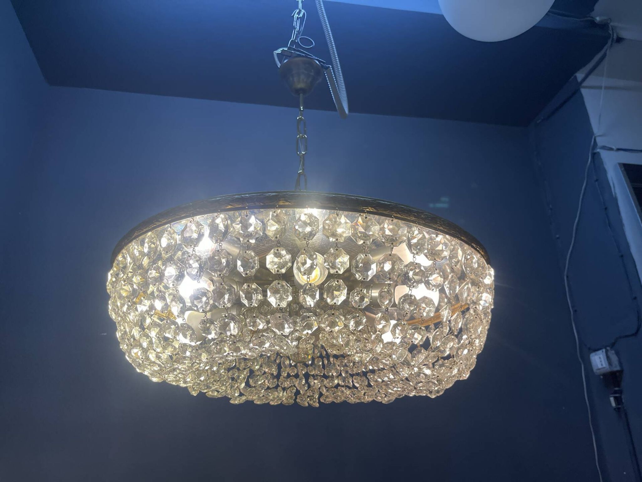 1960s Italian Crystal & Brass Chandelier – 6 Lights
