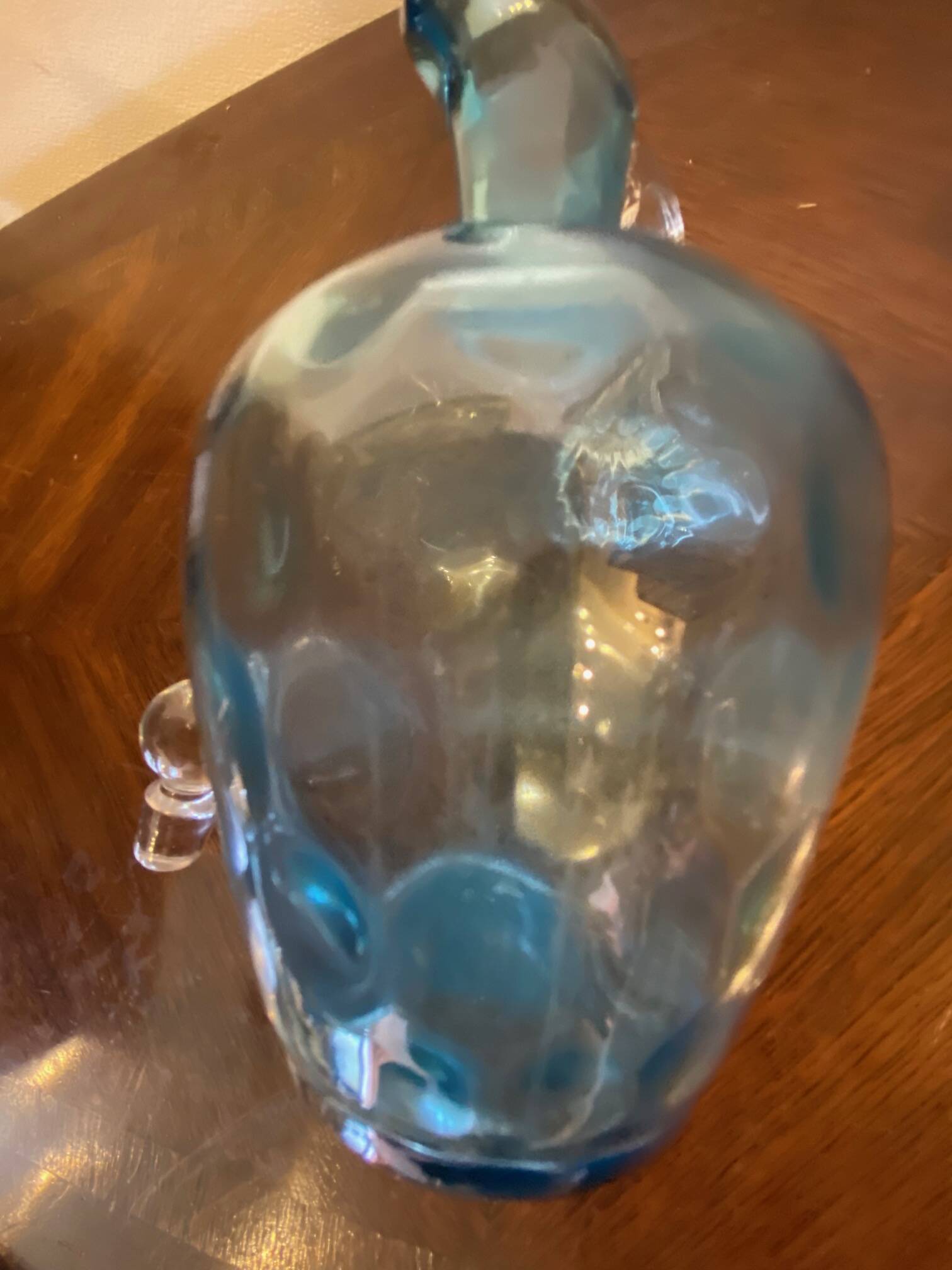 Night carafe in blue tones waffle glass with cabochon early 20th century