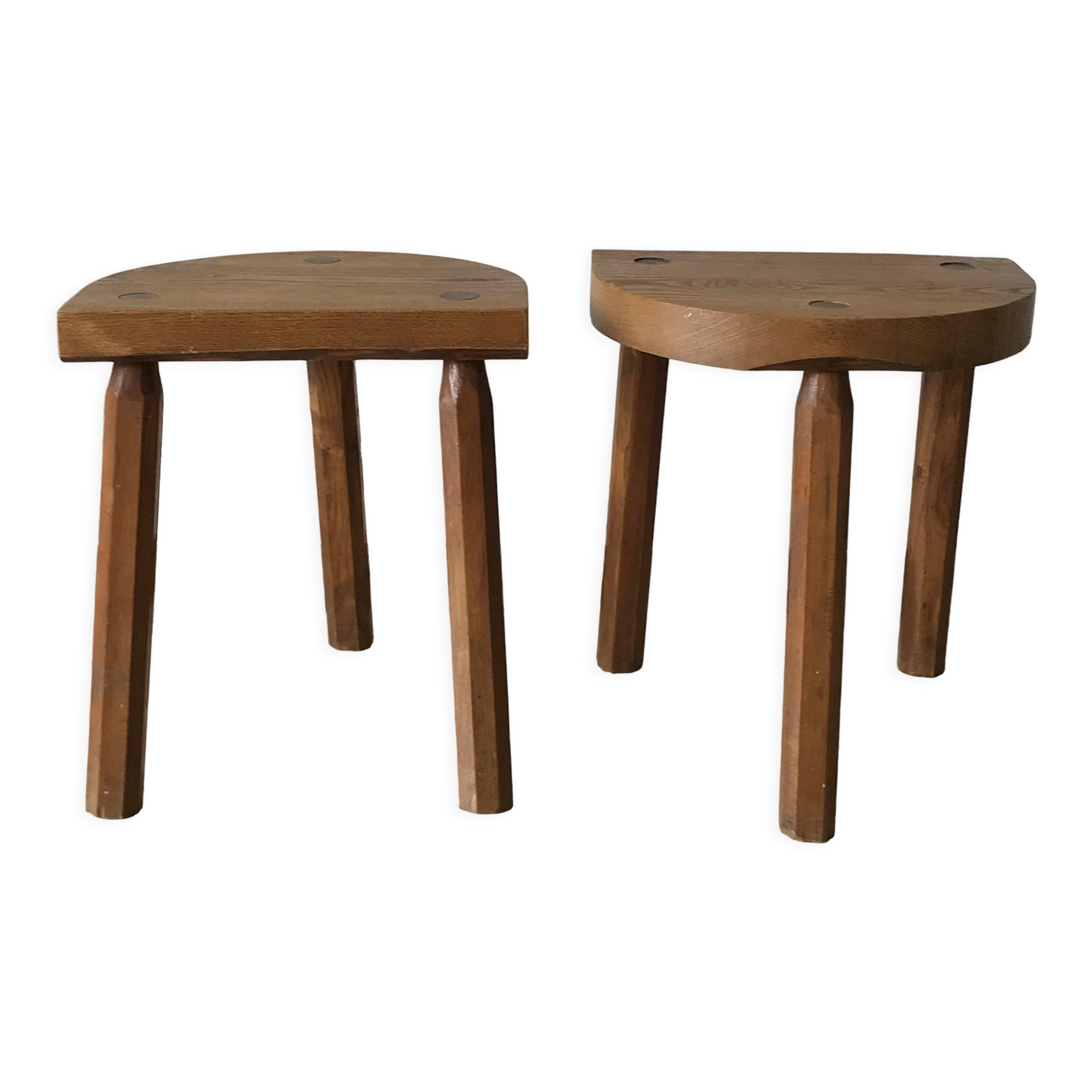 2 tripod oak stools 60s