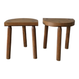2 tabourets tripode en chêne années 60