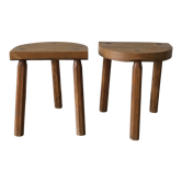 2 tripod oak stools 60s