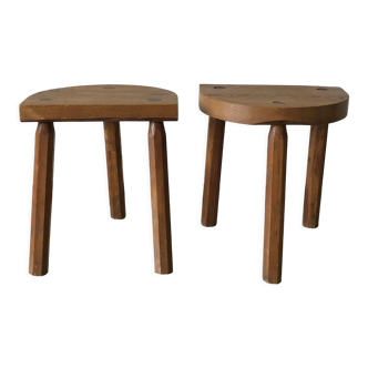 2 tripod oak stools 60s
