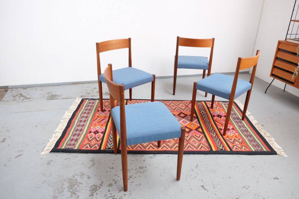 4 Danish Mid-Century style dining chairs | Teak | Kvadrat fabric