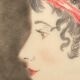 Aquarelle sur papier calque portrait femme travail debut xxe cadre dore