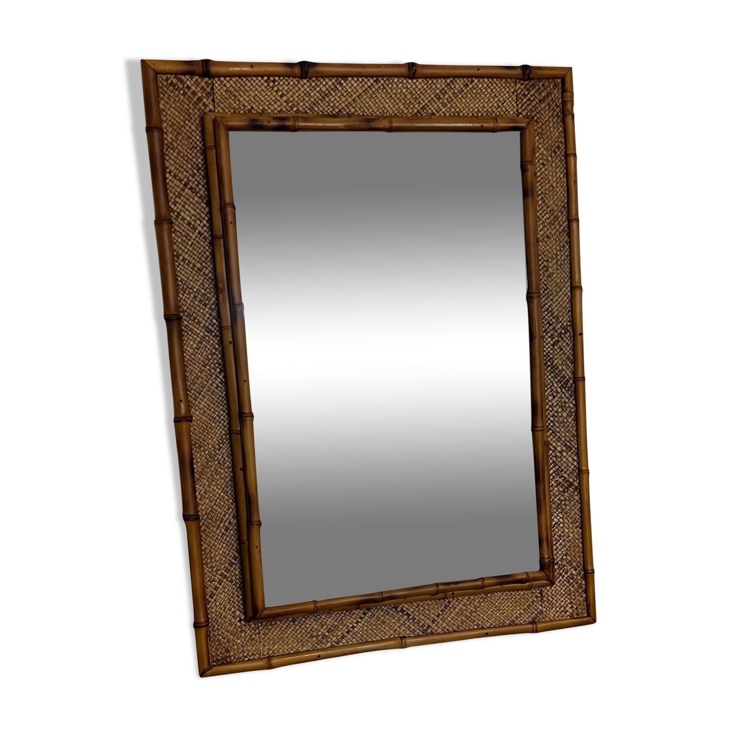 Rectangular rattan mirror