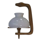 Lustre en chêne massif par Guillerme et Chambron et céramique Danikowski et opaline 1950’s