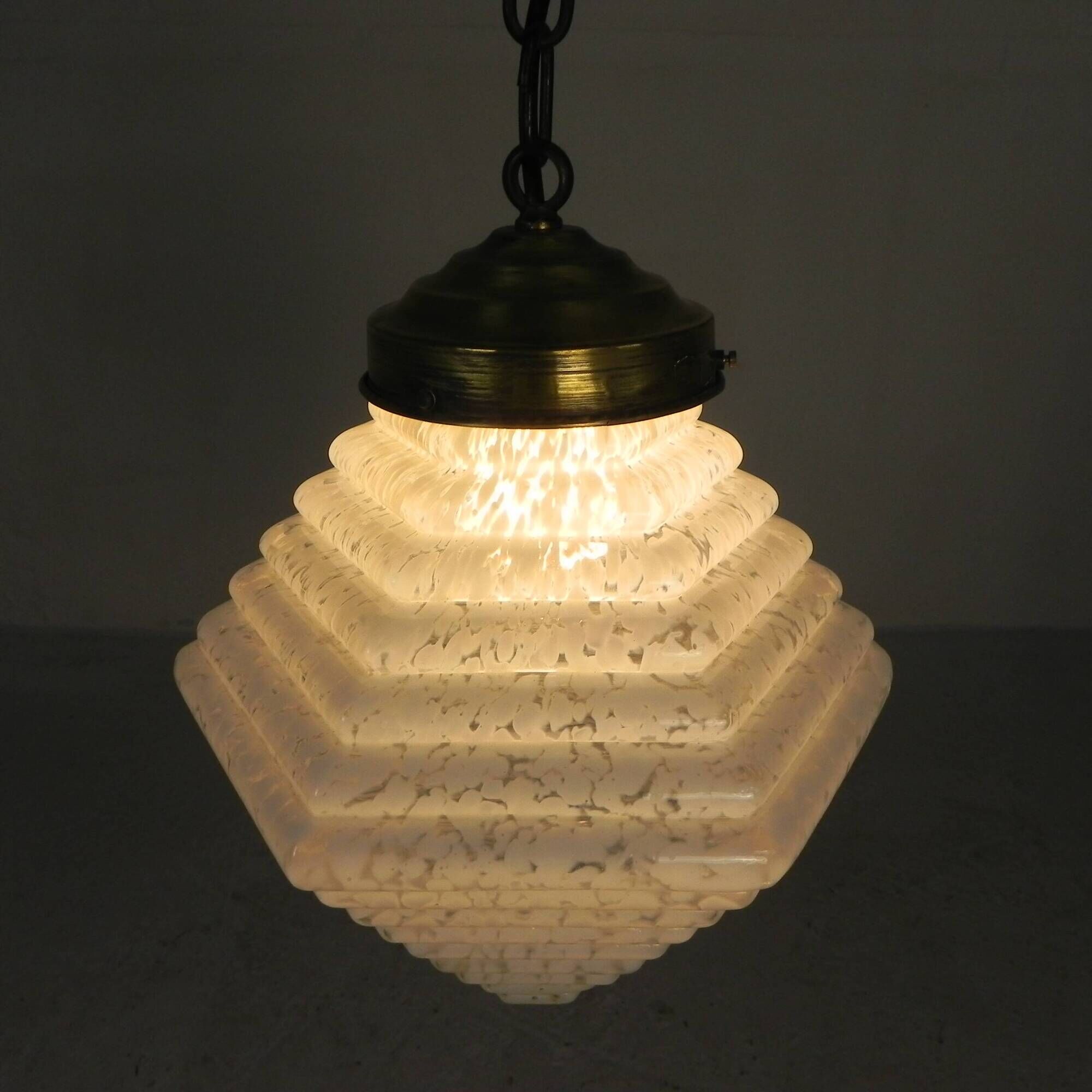 Art Deco pendant lamp with a hexagonal stepped glass shade, 1930s