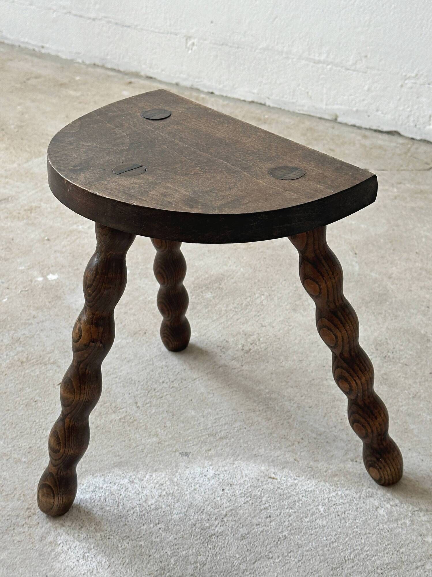 vintage French farm stool in turned wood