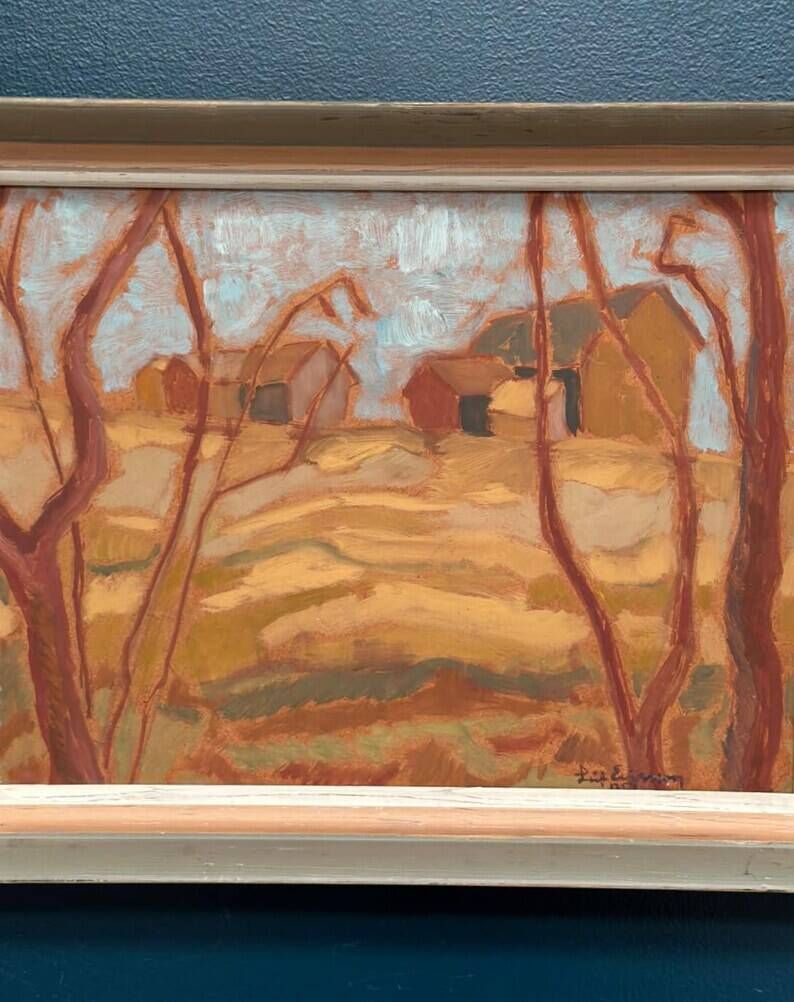 Original Swedish Oil on Panel – "Autumn Landscape" – Signed – Vintage and Framed – 46 × 36 cm (18.1" × 14.2")