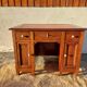 bureau enfant, ado, bois massif et cuir rouge