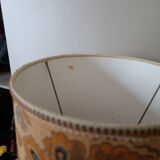 turned wooden lamp with a jute floral shade, authentic sixties