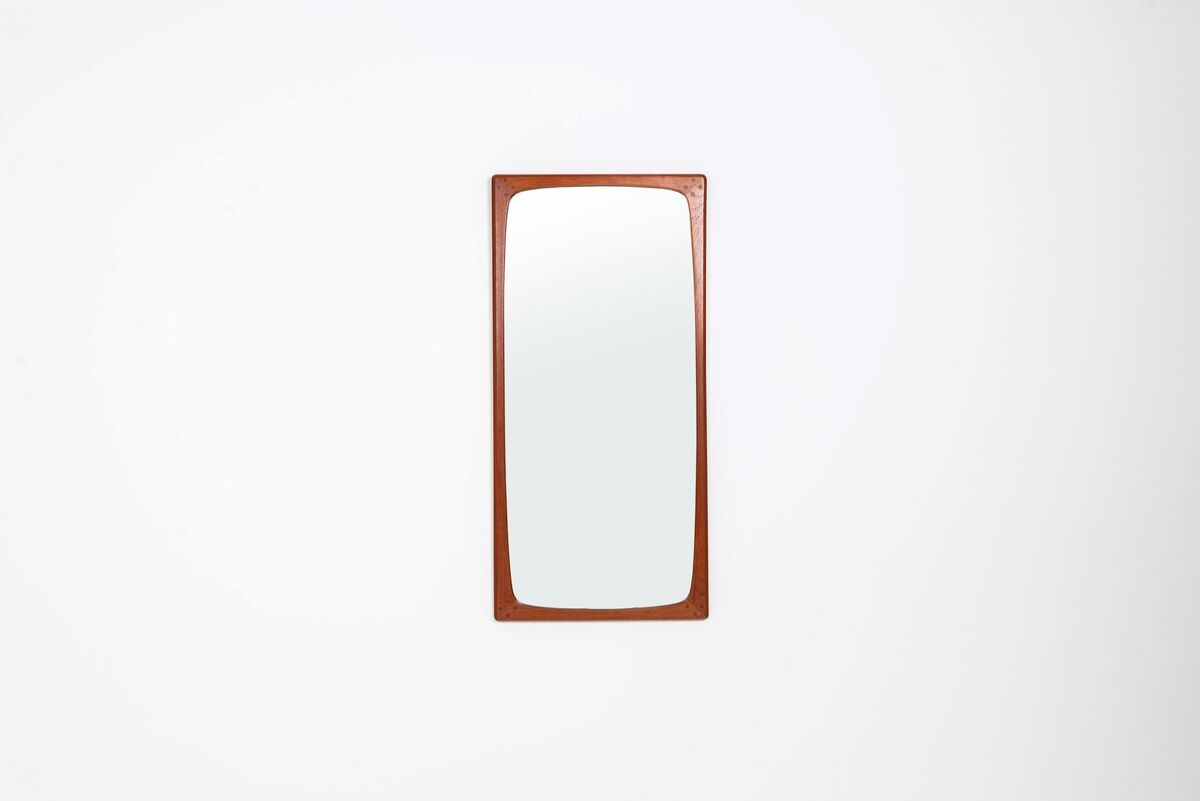 Miroir mural rectangulaire scandinave en teck Danemark 1960