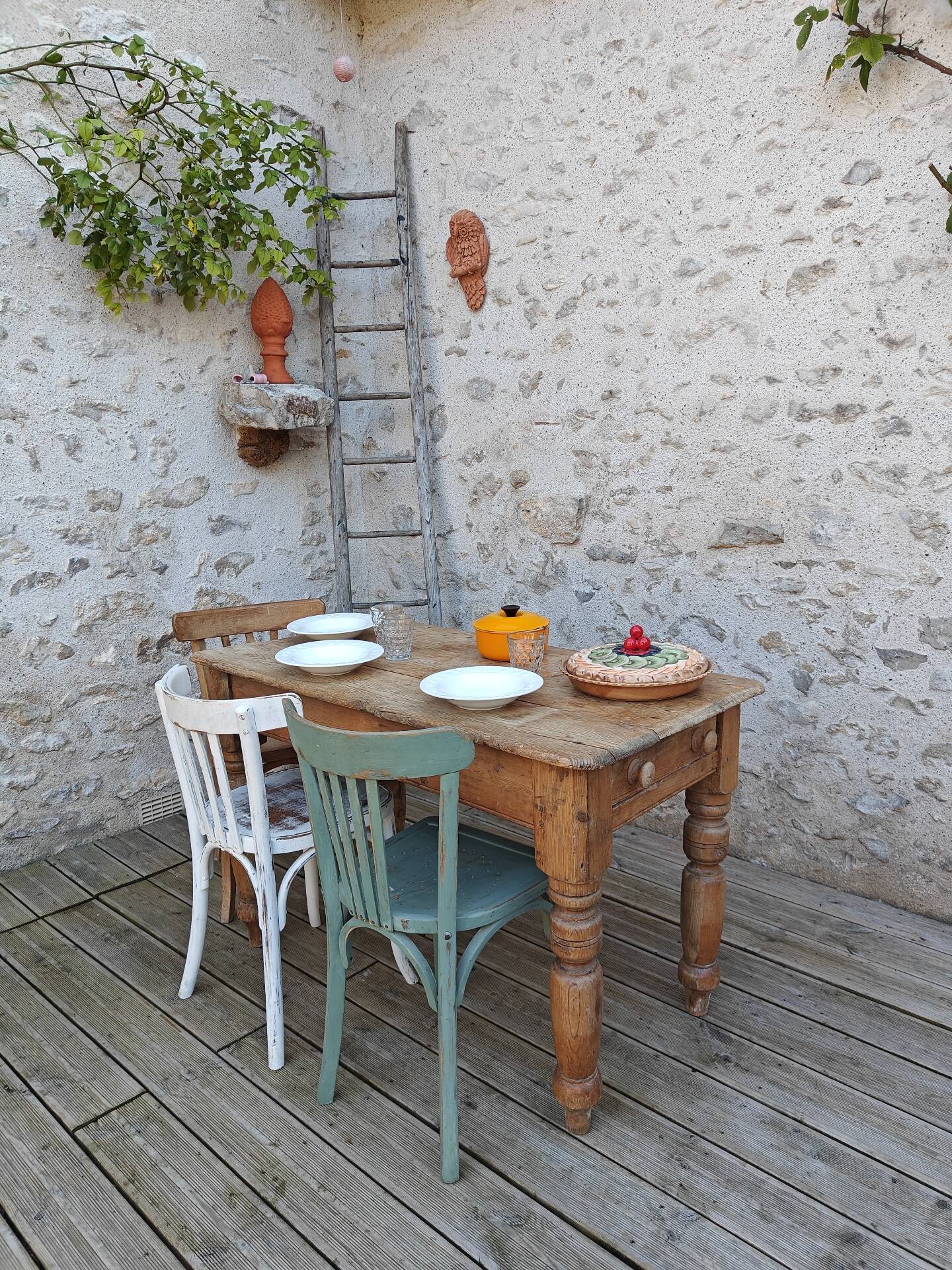 Small antique farmhouse table in solid pine.
