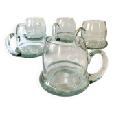 5 verres à bières en verre soufflé et bullé
