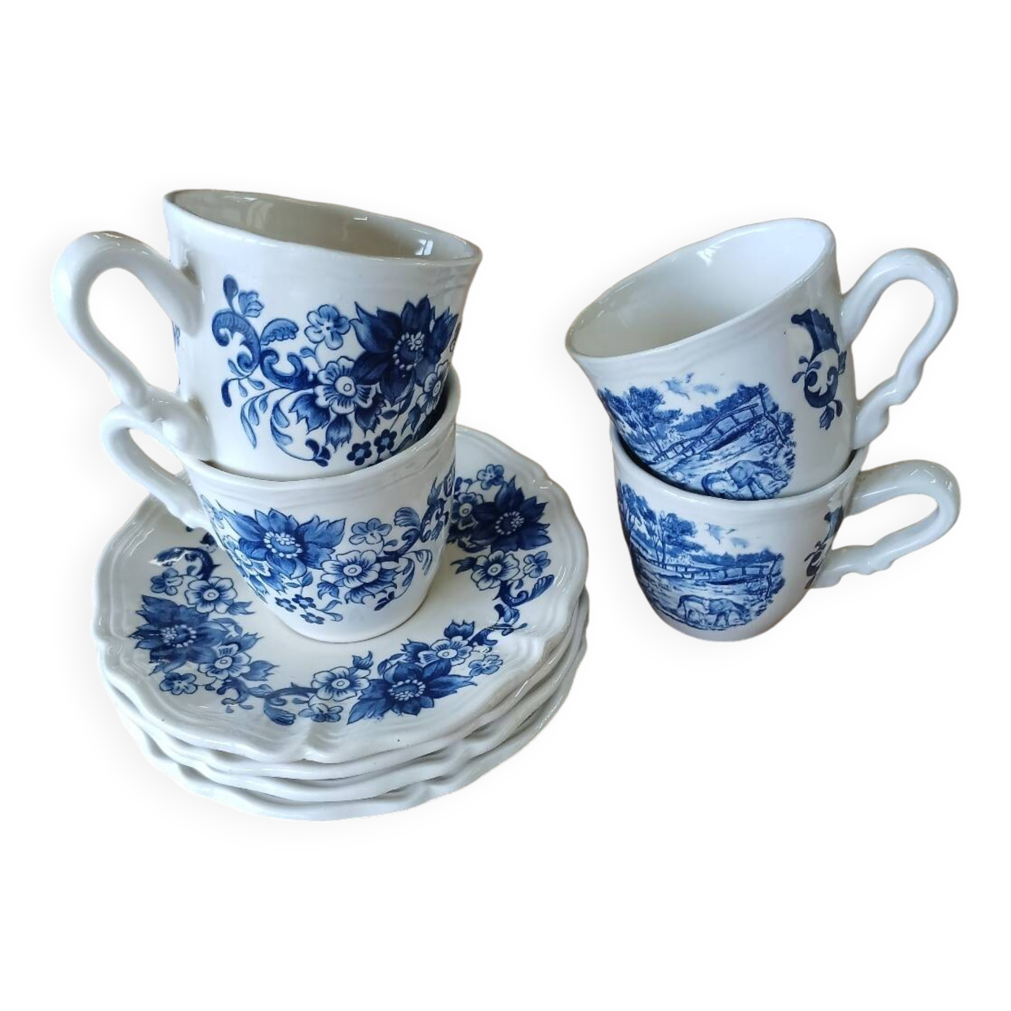 4 antique cups and saucers