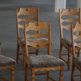 Denmark mid-century, set of 8 oak and lambswool chairs, Henning Kjærnulf, 1960s