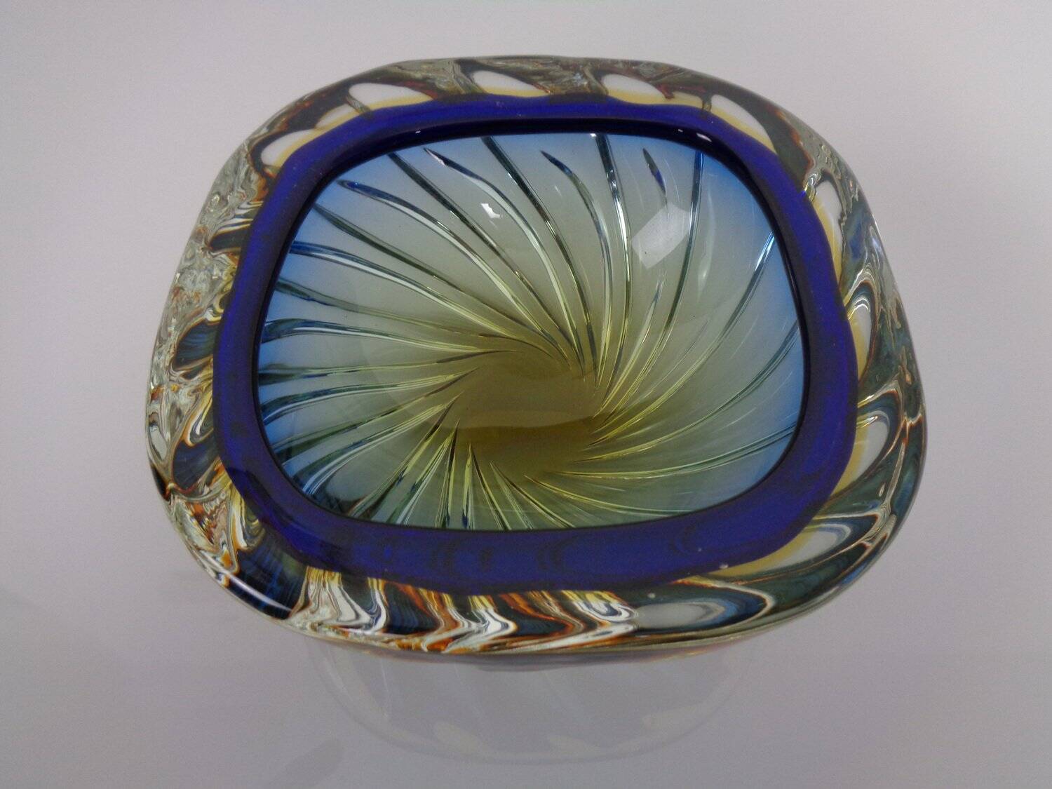 Blue Brown Sommerso Murano Glass Bowl or Ashtray by Flavio Poli, Italy, 1960s