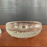 Set of three round thick moulded glass candle holders