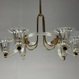Venetian Murano Glass and Brass Chandelier Circa 1950