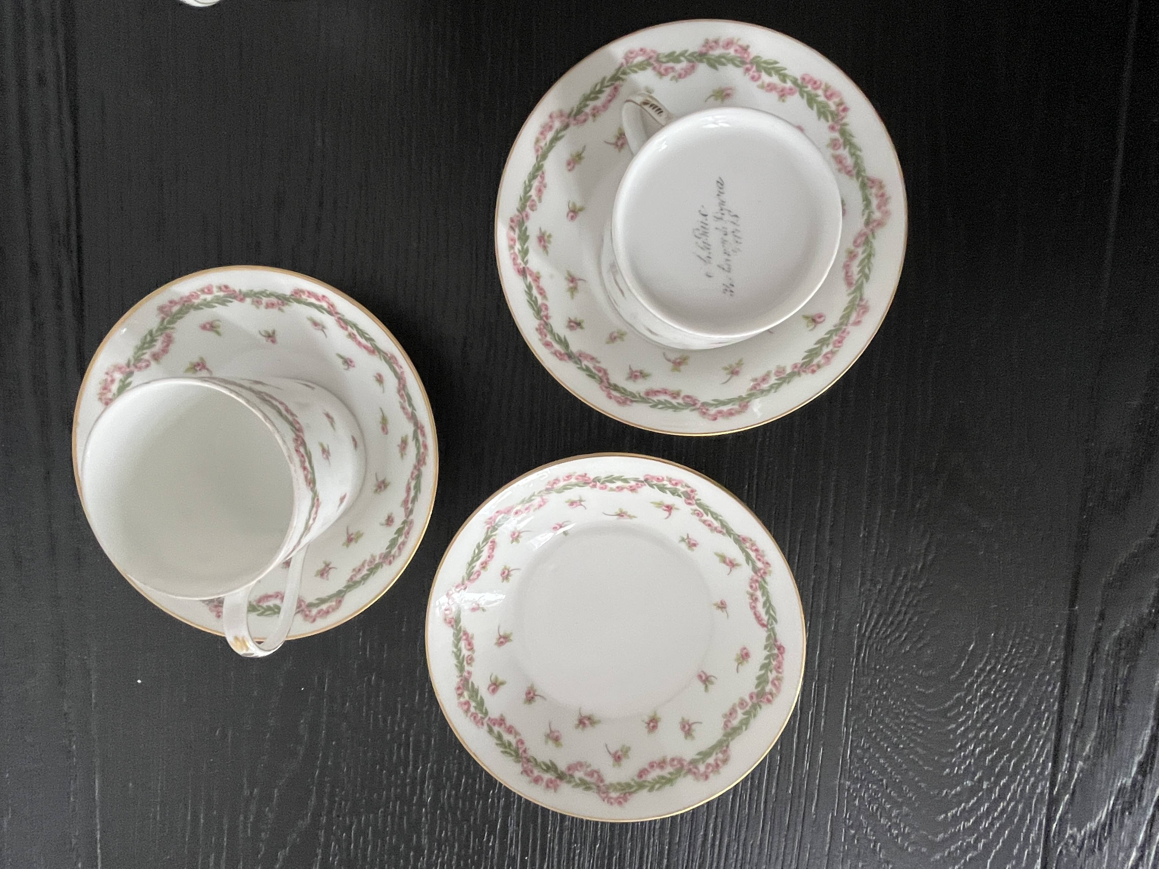 5 tasses à café 11 soucoupes-À la Paix,Paris-1900-Porcelaine de Limoges